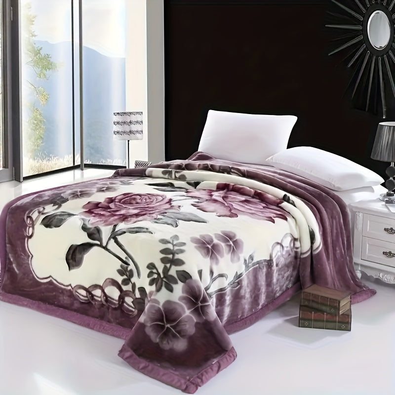 1pc Vintage Style Raschel Blanket, Super Soft, All Season Reversible, Floral Print, Bed Sofa Air Conditioning Bedroom Living Room Multi-Purpose, Machine Washable