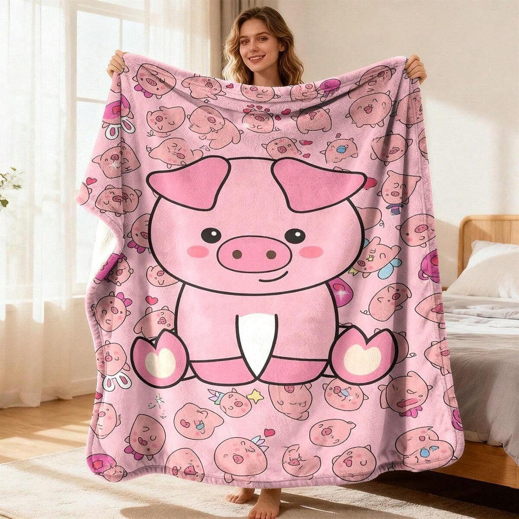 Cute Pink Pig And Heart Pattern - World-Themed Flannel Fashion Print Blanket, Comfortable Camping And As A, Luxurious Texture, High-End Quality, Ultimate Enjoyment, Exceptional Craftsmanship