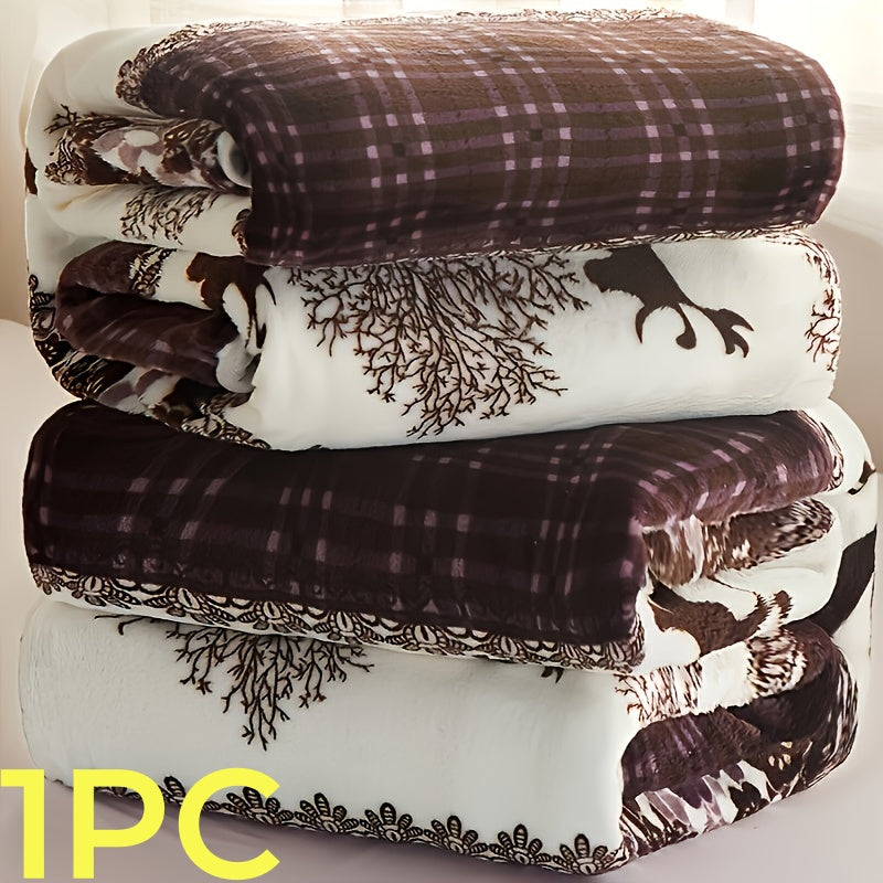 1pc Multifunctional Flannel Printed Blanket-Soft, Lightweight And Machine Washable | Cozy Decorative Throw in Mixed Colors for Sofa, Car, Bedroom, Office And More | All-Season Home Essential