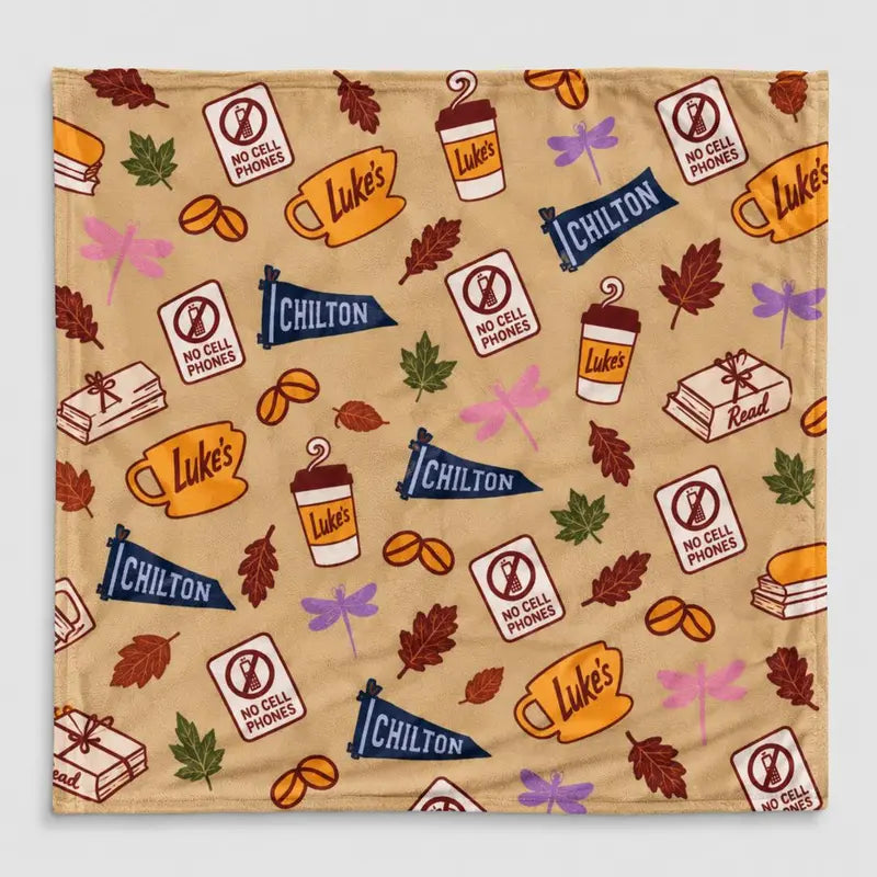 Gilmore Girls Cozy Coffee & Fall Icons Fleece Blanket, Stars Hollow Inspired Soft Plush Throw, Luke’s Coffee Autumn Blanket, Bookish Couch & Bed Decor, Gift for Gilmore Girls Fans