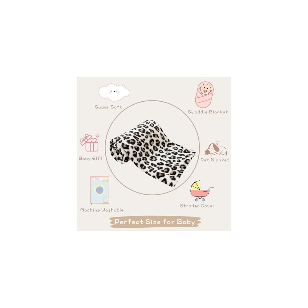 Leopard Print Baby Blanket Fleece Baby Blankets for Boys Girls, Ultra Soft Cozy Fluffy Infant Toddler Newborn Receiving Blankets for Crib Stroller, 30"x40", Cream