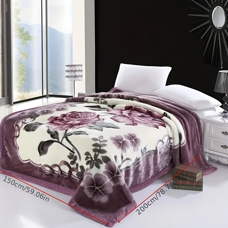 1pc Vintage Style Raschel Blanket, Super Soft, All Season Reversible, Floral Print, Bed Sofa Air Conditioning Bedroom Living Room Multi-Purpose, Machine Washable