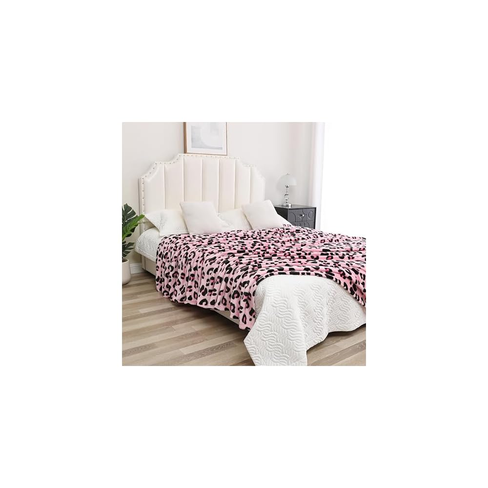 Cheetah Print Throw Blanket, Cute Pink Flannel Blanket, 90" x 90"