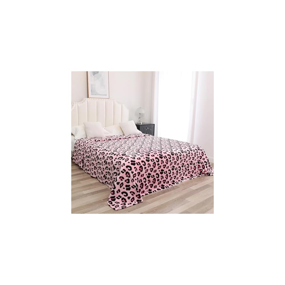 Cheetah Print Throw Blanket, Cute Pink Flannel Blanket, 90" x 90"