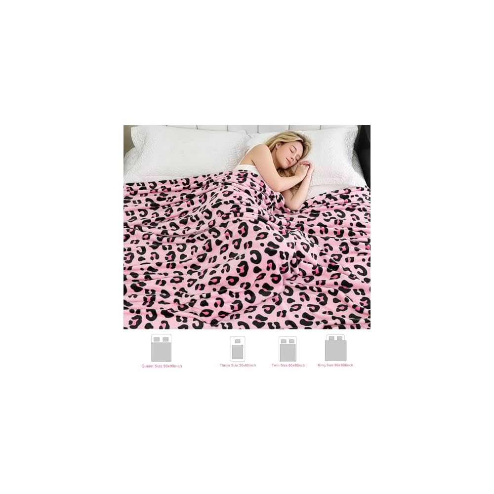 Cheetah Print Throw Blanket, Cute Pink Flannel Blanket, 90" x 90"