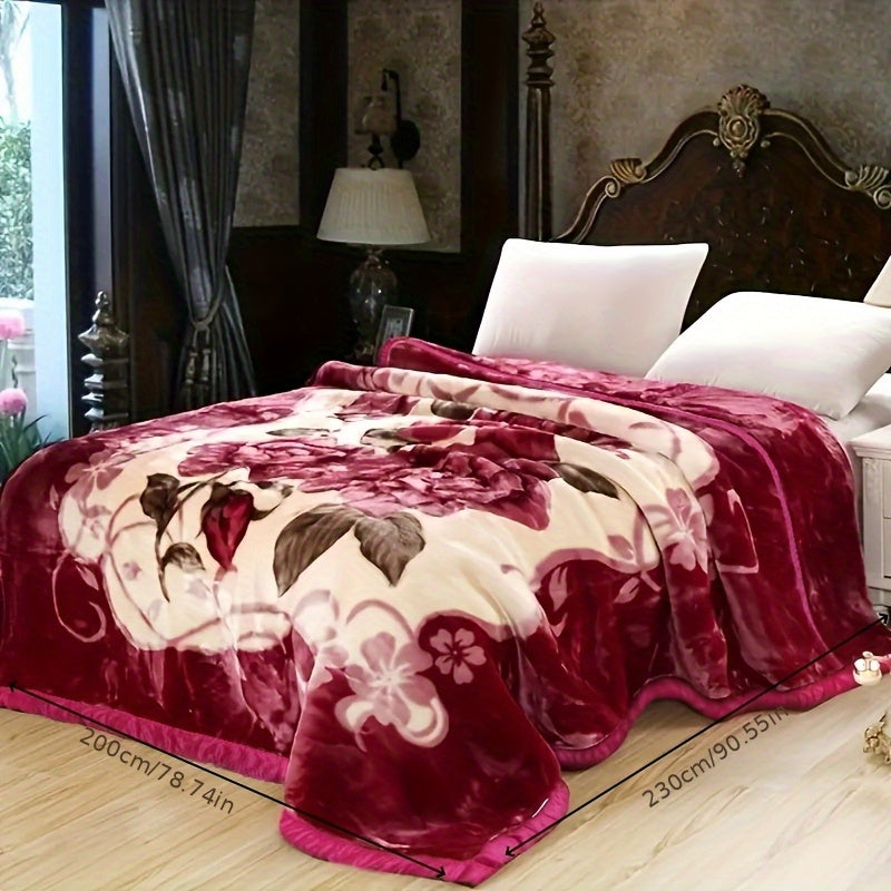 1pc Vintage Style Raschel Blanket, Super Soft, All Season Reversible, Floral Print, Bed Sofa Air Conditioning Bedroom Living Room Multi-Purpose, Machine Washable