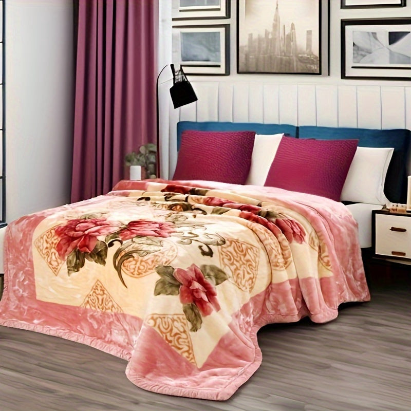 1pc Vintage Style Raschel Blanket, Super Soft, All Season Reversible, Floral Print, Bed Sofa Air Conditioning Bedroom Living Room Multi-Purpose, Machine Washable